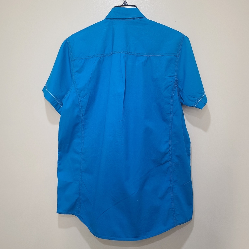NWT 100% Cotton Aqua and Gray Men's Casual Button-Down Shirt, Size XXL - Picture 9 of 15